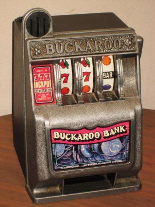 Retro Vintage Mechanical Buckaroo Bank/ Arm bandit/ Slot Machine